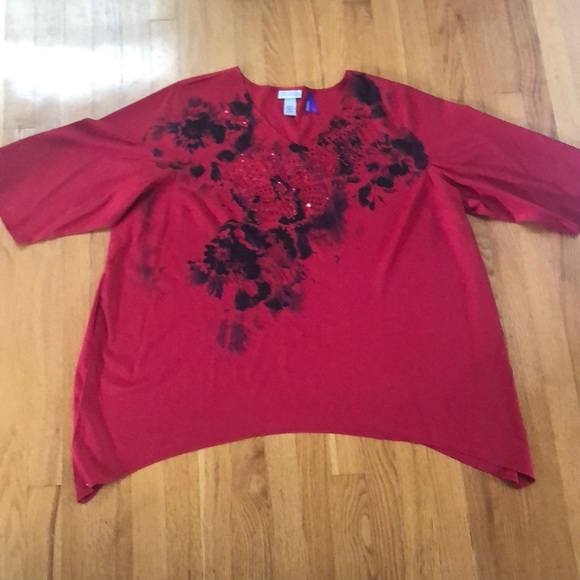 VTG Maggie Barnes Red & Black, Floral & Sequin Decor Blouse Tunic 22/24 WP - Picture 5 of 15